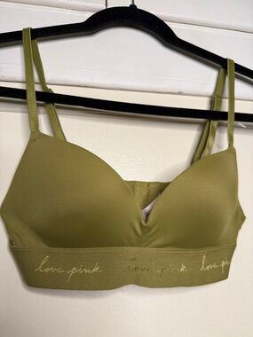 PINK Victoria's Secret Olive Green Padded Bralette with Script Band